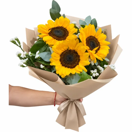 Ramo de 3 girasoles con papel coreano 